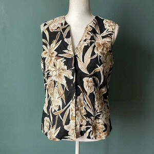 Amanda Smith Sleeveless Floral Blouse 100% linen size medium